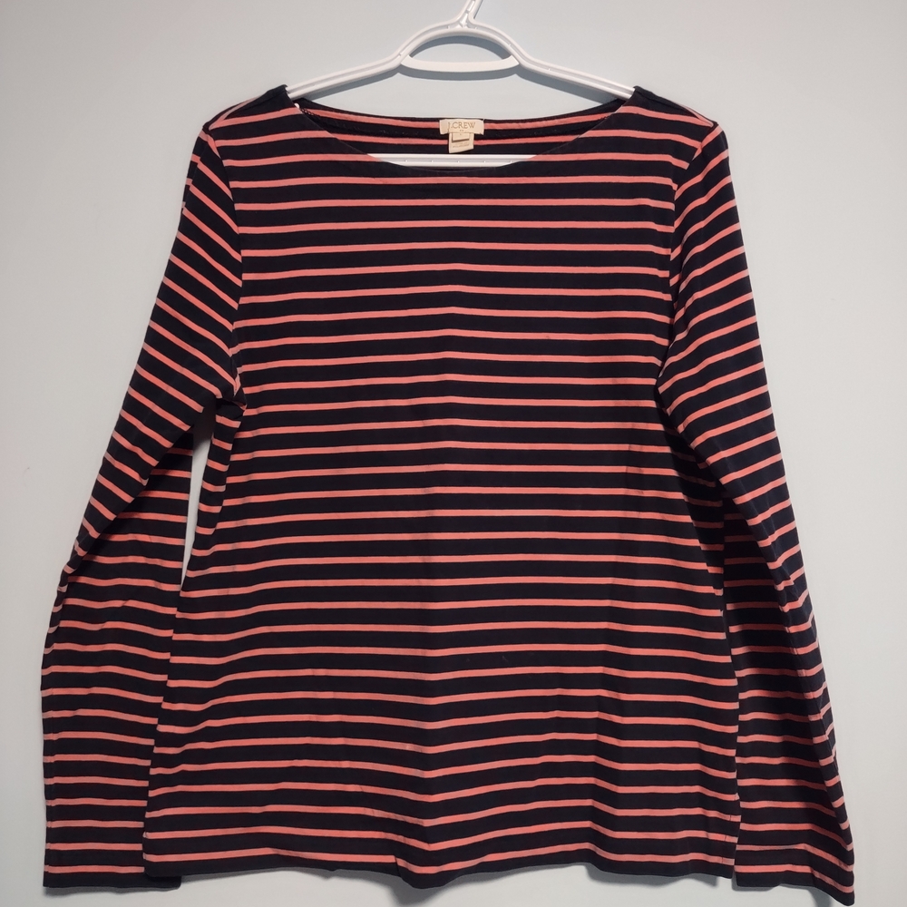 J Crew Striped Top Long Sleeve Boatneck Tee Shirt Large Classic Casual Size L